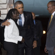 President Barack Obama (center) greets his half sister Auma Obama (left) while standing alongside Kenyan President Uhuru Kenyatta upon President Obama’s arrival at Kenyatta International Airport in Nairobi July 24, 2015. It is Obama’s first visit to the country of his father’s birth since his election as president.
SAUL LOEB/AFP/Getty Images